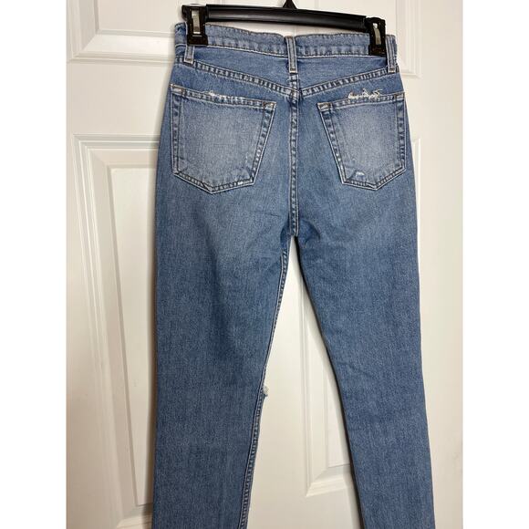 Reformation Julia High Cigarette Jean Antigua Blue Distressed Denim Size 24 - Picture 3 of 9